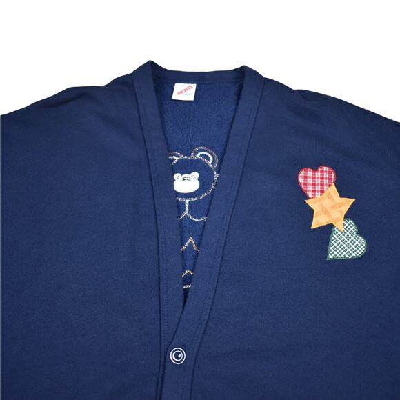 Vintage Angel Bear Navy Blue button up cardigan sweatshirt fits up to sz xlarge - Picture 2 of 8